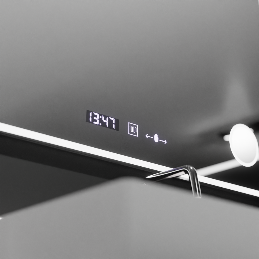 Ορθογώνιος καθρέφτης LED 120x80 Aura Riflesso Puro MotionGlow Marcello, Σύστημα αποθάμβωσης, Θερμόμετρο και ρολόι, Dimable Mirrors Marcello Προεπιλεγμένος τίτλος Alessandro Design