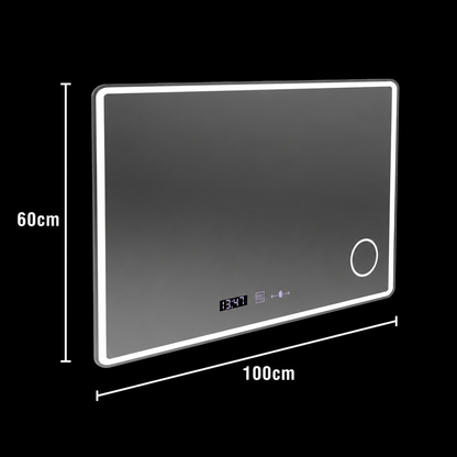 Ορθογώνιος καθρέφτης LED 100x60 Aura Riflesso Puro MotionGlow Marcello, Σύστημα Demister, Ρολόι, Ρυθμιζόμενο