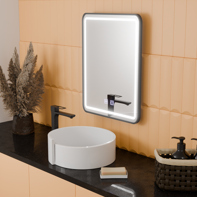 Ορθογώνιος καθρέφτης LED, 45x60cm, EDGE Touch, Demister System, Μαύρο πλαίσιο