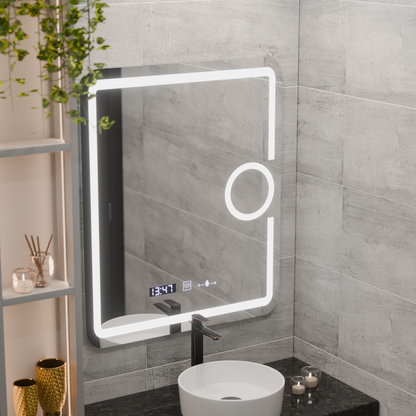 Ορθογώνιος καθρέφτης LED, 75x90cm, Eclat MotionGlow Marcello, Σύστημα Demister, Ρολόι & Θερμόμετρο, Καλλυντικός Μεγεθυντικός φακός, Dimable Mirrors Marcello Προεπιλεγμένος τίτλος Alessandro Design