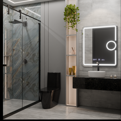 Ορθογώνιος καθρέφτης LED, 75x90cm, Eclat MotionGlow Marcello, Σύστημα Demister, Ρολόι & Θερμόμετρο, Καλλυντικός Μεγεθυντικός φακός, Dimable Mirrors Marcello Προεπιλεγμένος τίτλος Alessandro Design