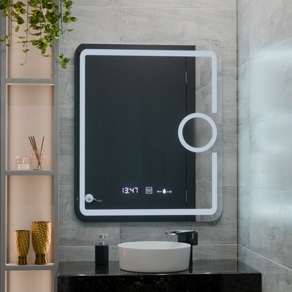 Ορθογώνιος καθρέφτης LED, 75x90cm, Eclat MotionGlow Marcello, Σύστημα Demister, Ρολόι & Θερμόμετρο, Καλλυντικός Μεγεθυντικός φακός, Dimable Mirrors Marcello Προεπιλεγμένος τίτλος Alessandro Design