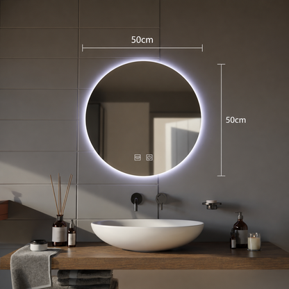 LED Στρογγυλός καθρέφτης, 12W, 50cm, Isolda, Touch, Demister System, Cold Light 6000k