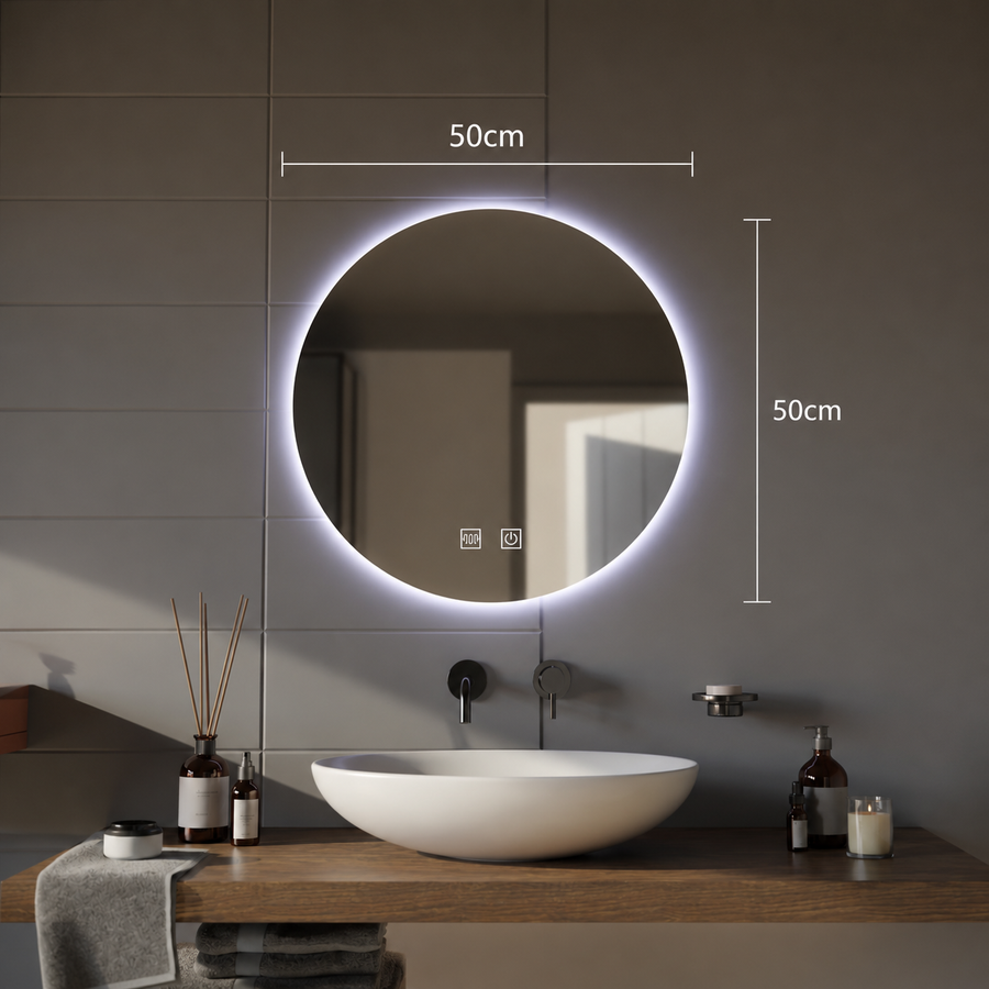 LED Στρογγυλός καθρέφτης, 12W, 50cm, Isolda, Touch, Demister System, Cold Light 6000k