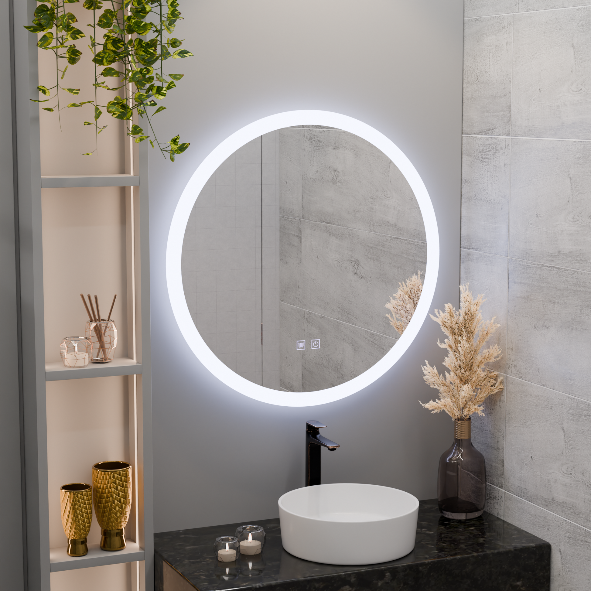 LED Στρογγυλός καθρέφτης, 50 cm, Noxia Touch, Σύστημα Demister, Dimmable Mirrors Korman E Προεπιλεγμένος τίτλος Alessandro Design