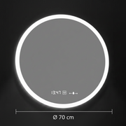 GIULIA Στρογγυλός καθρέφτης LED, 70cm, Αισθητήρας MotionGlow, Σύστημα Demister, Ρολόι & Θερμόμετρο, Dimable, Marcello Funghi