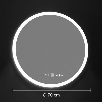 GIULIA Στρογγυλός καθρέφτης LED, 70cm, Αισθητήρας MotionGlow, Σύστημα Demister, Ρολόι & Θερμόμετρο, Dimable, Marcello Funghi