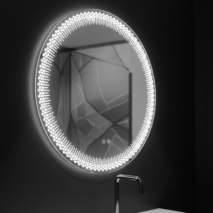 Nexos Στρογγυλός καθρέφτης LED, 60cm, 24W, Θερμό/Ψυχρό/Ουδέτερο φως, Αισθητήρας, Σύστημα Demister, Ρολόι, Ρυθμιζόμενο
