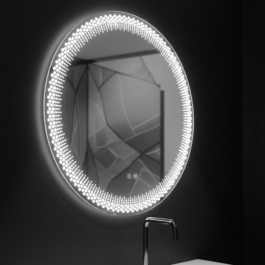 Nexos Στρογγυλός καθρέφτης LED, 60cm, 24W, Θερμό/Ψυχρό/Ουδέτερο φως, Αισθητήρας, Σύστημα Demister, Ρολόι, Ρυθμιζόμενο