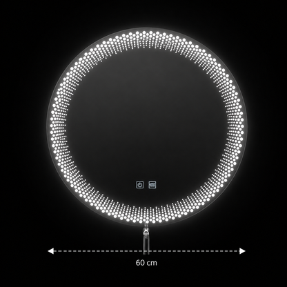 Nexos Στρογγυλός καθρέφτης LED, 60cm, 24W, Θερμό/Ψυχρό/Ουδέτερο φως, Αισθητήρας, Σύστημα Demister, Ρολόι, Ρυθμιζόμενο