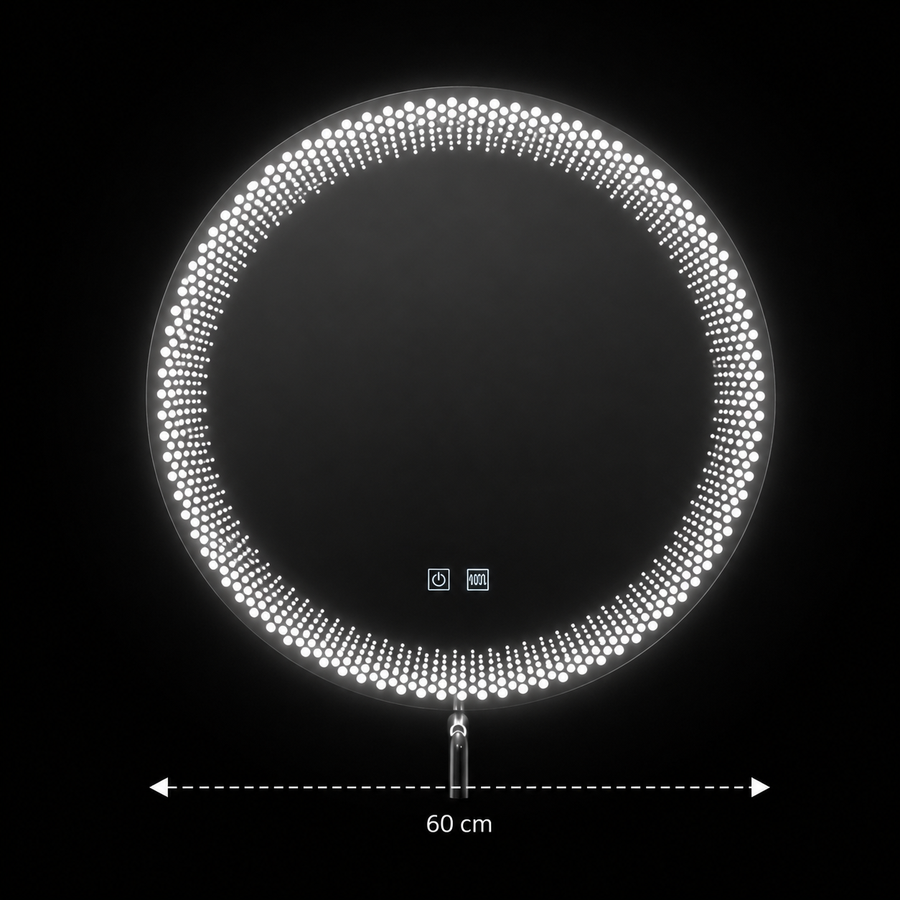 Nexos Στρογγυλός καθρέφτης LED, 60cm, 24W, Θερμό/Ψυχρό/Ουδέτερο φως, Αισθητήρας, Σύστημα Demister, Ρολόι, Ρυθμιζόμενο