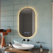 Konrad LED Touch Mirror System Demist, Ρολόι και Θερμοκρασία 50x80 cm Βουρτσισμένο Χρυσό Πλαίσιο, Ζεστό Ουδέτερο Ψυχρό Φως 3000K/4000K/6000K