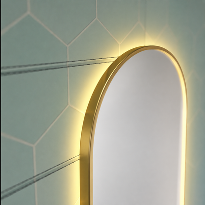 Konrad LED Touch Mirror System Demist, Ρολόι και Θερμοκρασία 50x80 cm Βουρτσισμένο Χρυσό Πλαίσιο, Ζεστό Ουδέτερο Ψυχρό Φως 3000K/4000K/6000K