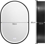 Καθρέφτης LED με Ντουλάπι, Οβάλ, 50x80cm, Ατμόσφαιρα, Κρύο/Ζεστό/Ουδέτερο φως, Μαύρο πλαίσιο, Αποθηκευτικός χώρος Ντουλάπι Καθρέφτες Προεπιλεγμένος τίτλος Alessandro Design