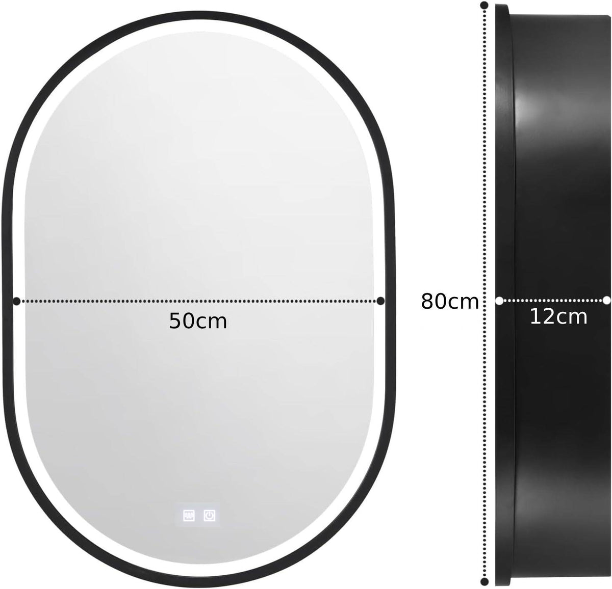Καθρέφτης LED με Ντουλάπι, Οβάλ, 50x80cm, Ατμόσφαιρα, Κρύο/Ζεστό/Ουδέτερο φως, Μαύρο πλαίσιο, Αποθηκευτικός χώρος Ντουλάπι Καθρέφτες Προεπιλεγμένος τίτλος Alessandro Design