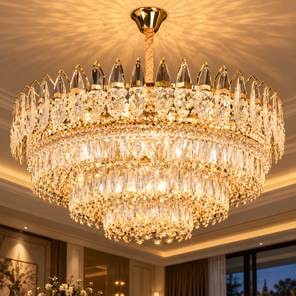 Crystal Chandelier MAJESTIC Regalis 21x E14, Διάμετρος 80cm, Γυαλιστερό Χρυσό, Ρυθμιζόμενο Ύψος
