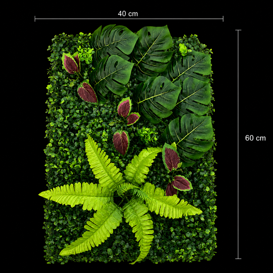 Panou de Gard Viu Artificial Mix Monstera, 40 x 60 cm, Verde