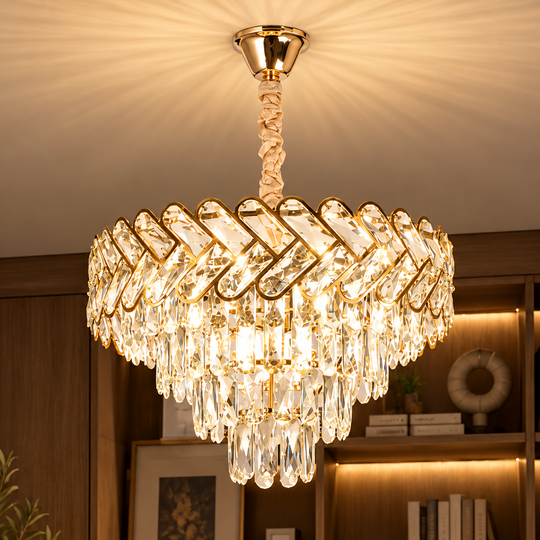 Crystal Chandelier VECTOR Magno 8xE14, Διάμετρος 58cm, Γυαλιστερό χρυσό, Ρυθμιζόμενο ύψος, Μέταλλο και Κρύσταλλο