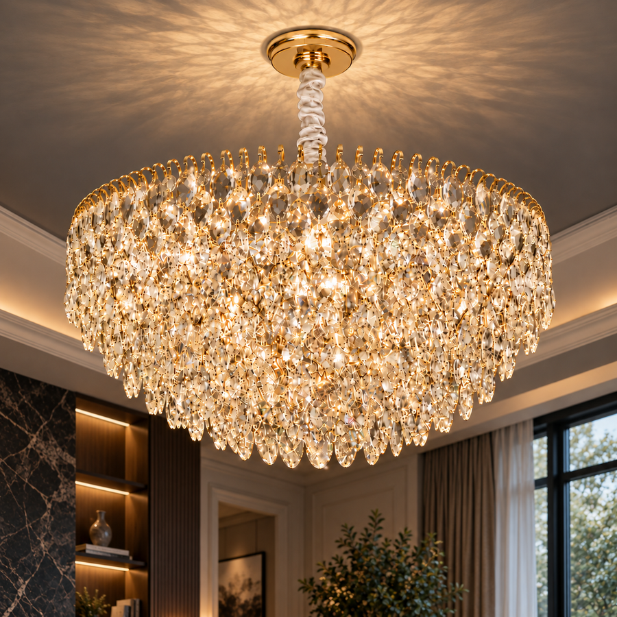 ERDENET Nobile Crystal Chandelier, 5xE14, Διάμετρος 40 cm, Μέταλλο και Κρύσταλλο, Γυαλιστερό χρυσό, Ρυθμιζόμενο ύψος
