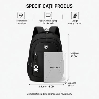 Rucsac Travel Business KANGIQLINIQ, 47x33x15 cm, Oxford, Negru si Portocaliu