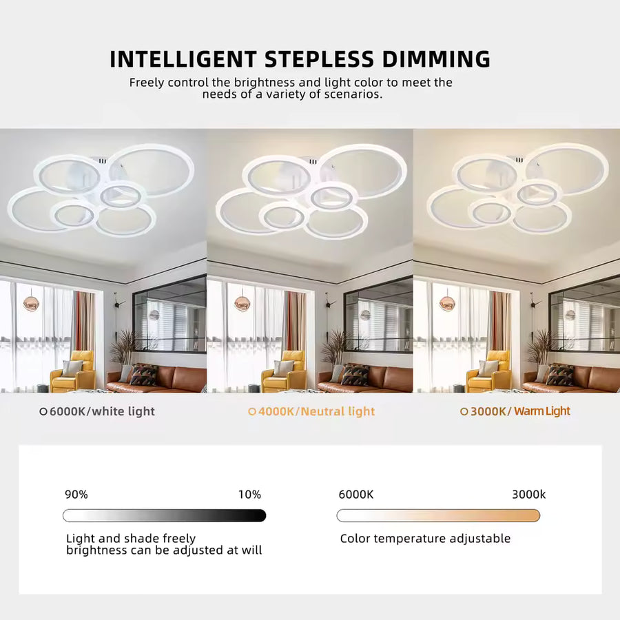 Πολυέλαιος LED με τηλεχειριστήριο BETTY 82W, 6 κύκλοι, κρύο/ζεστό/ουδέτερο φως, ρυθμιζόμενο, λευκό