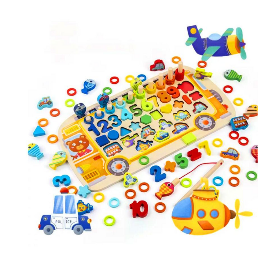 Joc Puzzle Educativ cu Vehicule, Lemn si Plastic, 3 Ani+, Multicolor