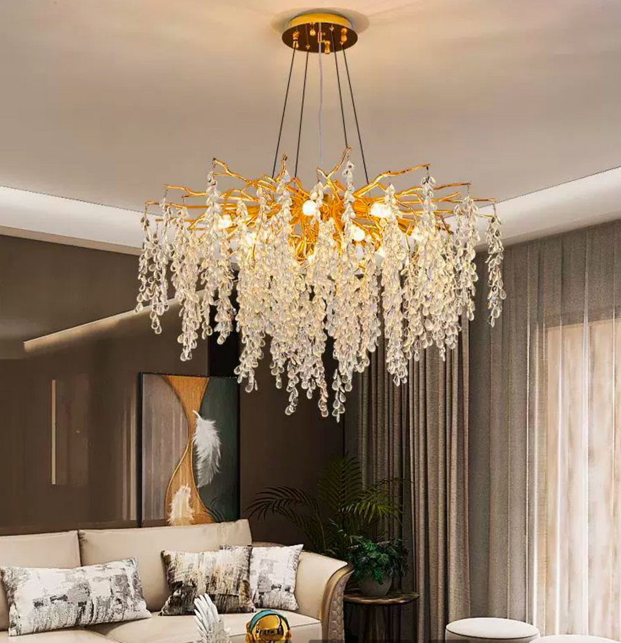Πολυέλαιος WALTZ Cascade Crystal, 9x G9, Χρυσός, 80cm, Ρυθμιζόμενο Ύψος