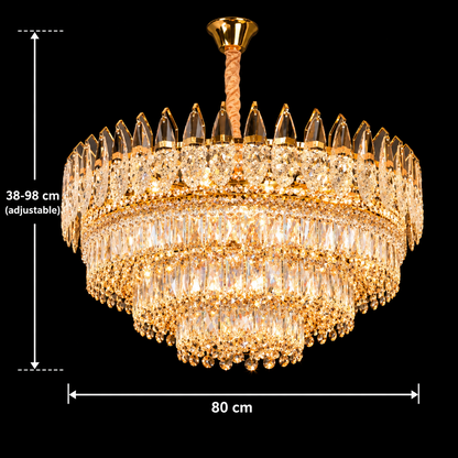 Crystal Chandelier MAJESTIC Regalis 21x E14, Διάμετρος 80cm, Γυαλιστερό Χρυσό, Ρυθμιζόμενο Ύψος