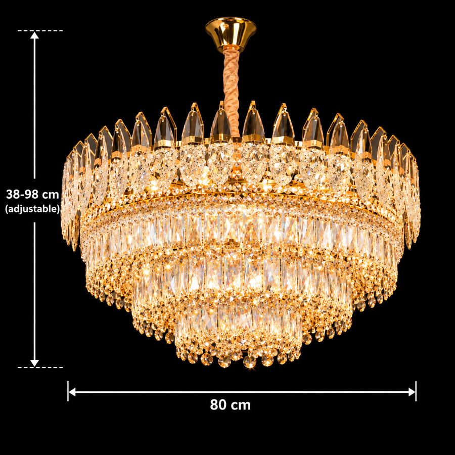 Crystal Chandelier MAJESTIC Regalis 21x E14, Διάμετρος 80cm, Γυαλιστερό Χρυσό, Ρυθμιζόμενο Ύψος