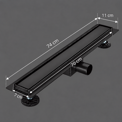 Υδρορροή δαπέδου Τύπου Σιφόνι 7 x 70 cm, Ανοξείδωτο 304, Μαύρο