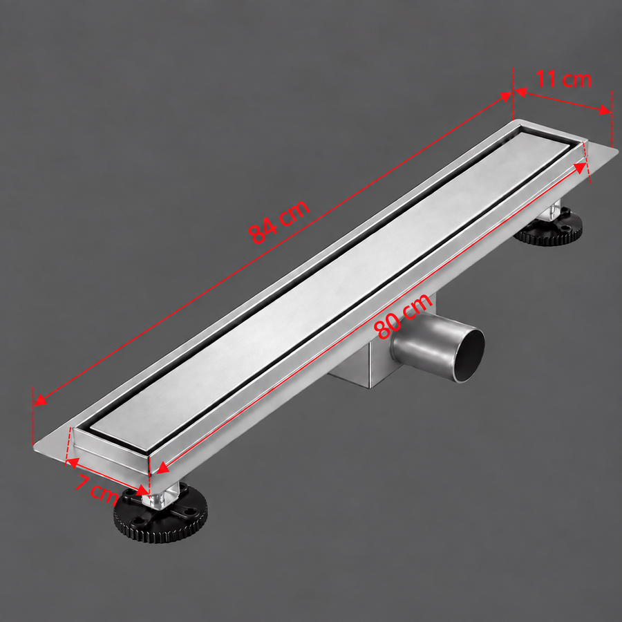 Τύπος υδρορροής δαπέδου Siphon 7 x 80 cm, ανοξείδωτο ατσάλι 304, ασήμι