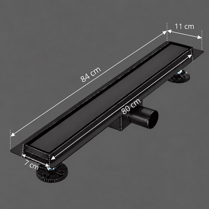 Υδρορροή δαπέδου Τύπος Σιφόνι 7 x 80 cm, Ανοξείδωτο ατσάλι 304, Μαύρο