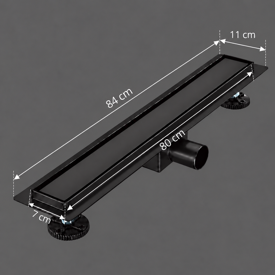 Υδρορροή δαπέδου Τύπος Σιφόνι 7 x 80 cm, Ανοξείδωτο ατσάλι 304, Μαύρο