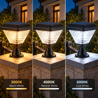 Ηλιακός λαμπτήρας LED για εξωτερικό πόλο SOLEO, 8W, Θερμό/Ψυχρό/Ουδέτερο φως + RGB, Τετράγωνο σχήμα, Αλουμίνιο, Μαύρο, Ρυθμιζόμενο
