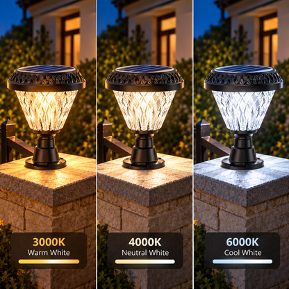 Ηλιακός λαμπτήρας LED για εξωτερικό πόλο KATTAKURGAN, 8W, Θερμό/Ψυχρό/Ουδέτερο φως + RGB, Στρογγυλό σχήμα, Αλουμίνιο, Μαύρο, Ρυθμιζόμενο