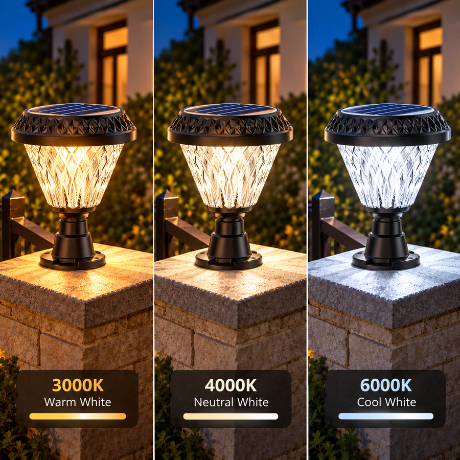 Ηλιακός λαμπτήρας LED για εξωτερικό πόλο KATTAKURGAN, 8W, Θερμό/Ψυχρό/Ουδέτερο φως + RGB, Στρογγυλό σχήμα, Αλουμίνιο, Μαύρο, Ρυθμιζόμενο