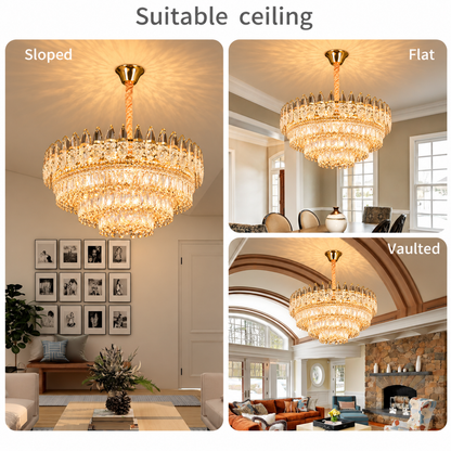 Crystal Chandelier MAJESTIC Regalis 21x E14, Διάμετρος 80cm, Γυαλιστερό Χρυσό, Ρυθμιζόμενο Ύψος