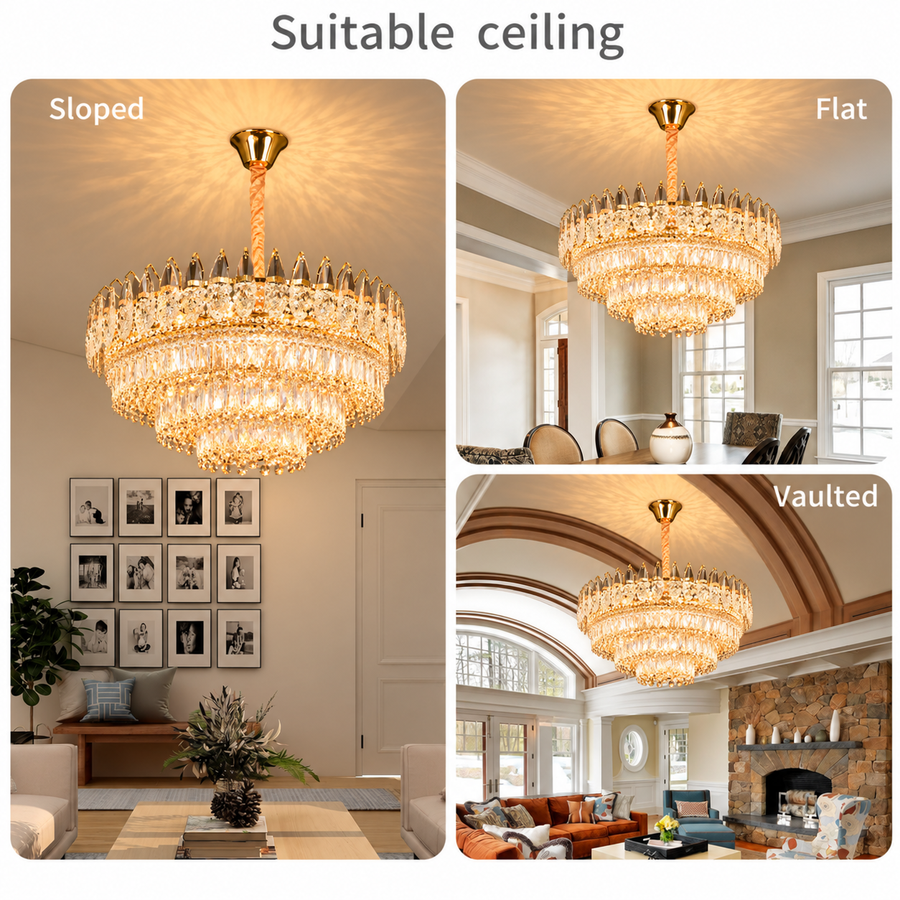 Crystal Chandelier MAJESTIC Regalis 21x E14, Διάμετρος 80cm, Γυαλιστερό Χρυσό, Ρυθμιζόμενο Ύψος
