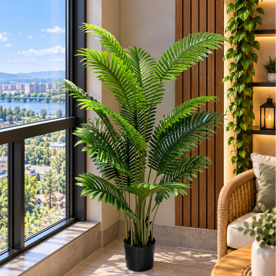 Τεχνητή Areca Φυτό Τύπου Φοίνικα, 15 φύλλα, 150 cm, Πράσινο