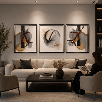 Tablou Sticla Eleganta Cailor, 60 x 80 cm + 80 x 80 cm + 60 x 80 cm, Sticla si MDF