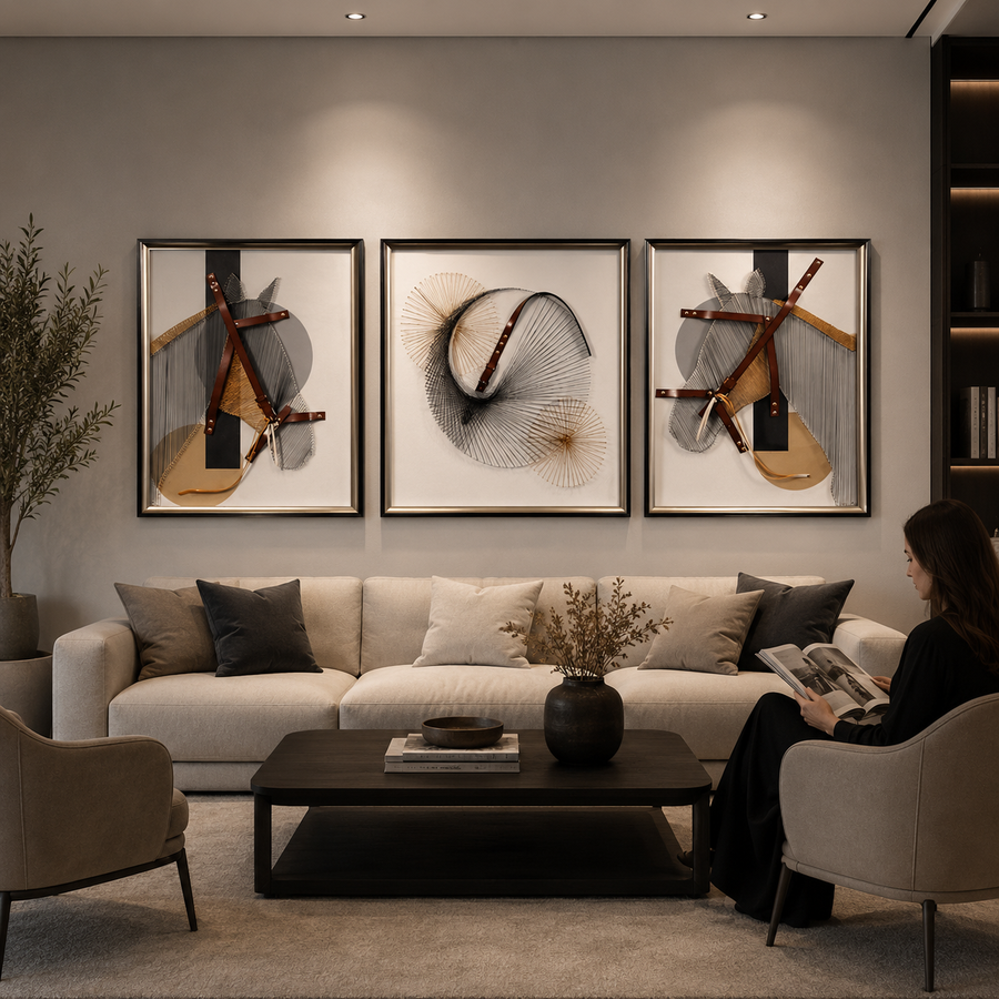 Tablou Sticla Eleganta Cailor, 60 x 80 cm + 80 x 80 cm + 60 x 80 cm, Sticla si MDF