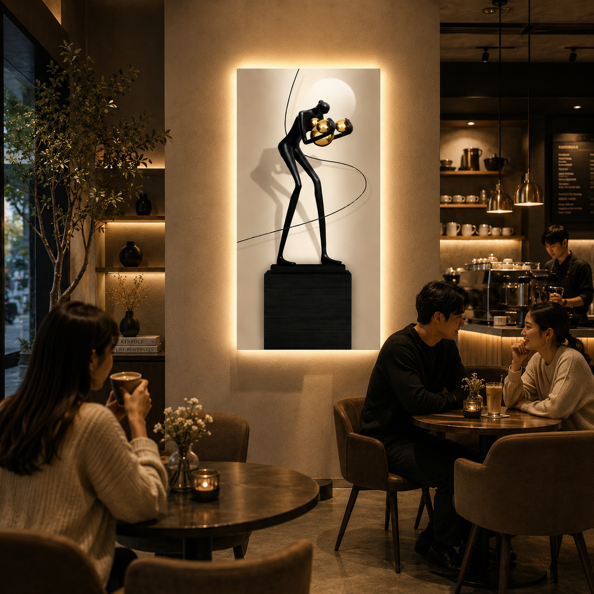 Tablou Decorativ cu Iluminare LED Dansul Sferelor, 60 x 120 cm, 24W, Lumina Neutra, Aliaj de Aluminiu si MDF