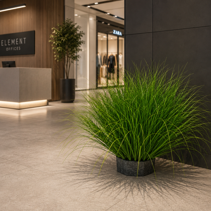 Tufă Artificială de Iarbă, 38 cm, Iarbă Tip Ceapă Curbată, Densitate Medie, Plastic, Verde