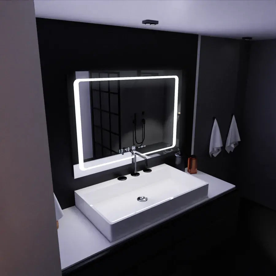 Mirror LED ορθογώνιο 90x60cm σόλα SENSER SENSTOR SYSTER SYSTER MARCELLO CLOCK & Θερμόμετρο