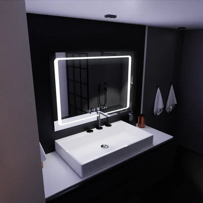 Mirror LED ορθογώνιο 90x60cm σόλα SENSER SENSTOR SYSTER SYSTER MARCELLO CLOCK & Θερμόμετρο