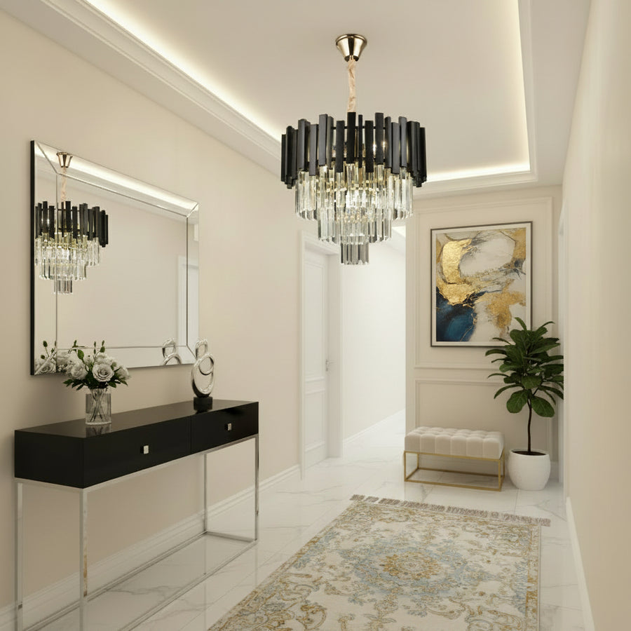 Crystal Blois Petito 3xe14 πολυέλαιος, διάμετρο 30cm, μαύρο, ρυθμιζόμενο ύψος