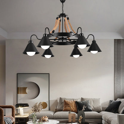 Vintage πολυέλαιος με σχοινί Pedro, 4 x E27 κλειστό ξύλο