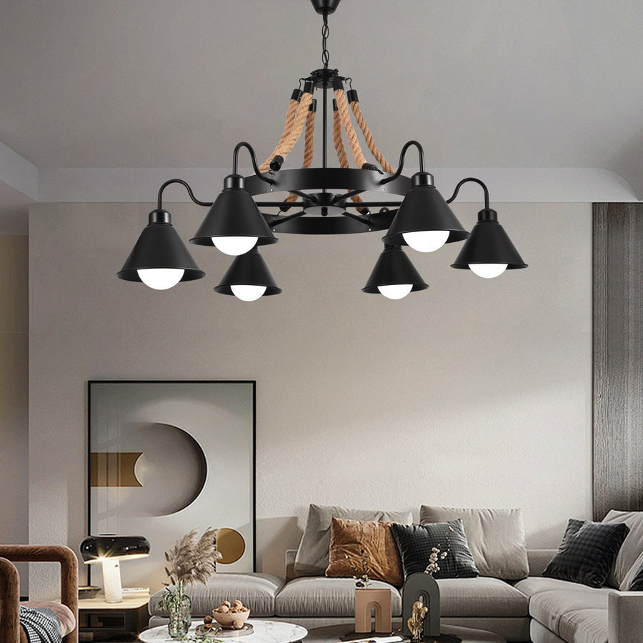 Vintage πολυέλαιος με σχοινί Pedro, 4 x E27 κλειστό ξύλο