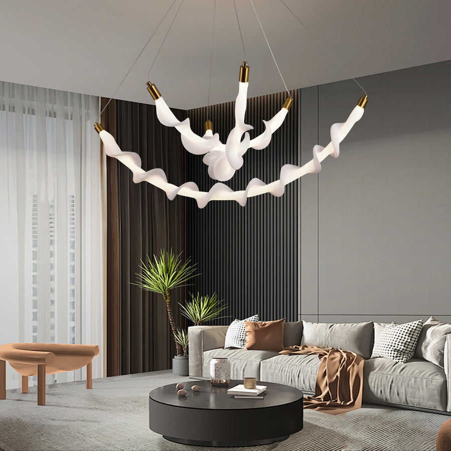 Κρεμαστός ακρυλικός πολυέλαιος LED LT760/3GD, 28W, ζεστό/ουδέτερο/κρύο φως 3000/4000/6000K, λευκό, ρυθμιζόμενο ύψος, μέταλλο και ακρυλικό