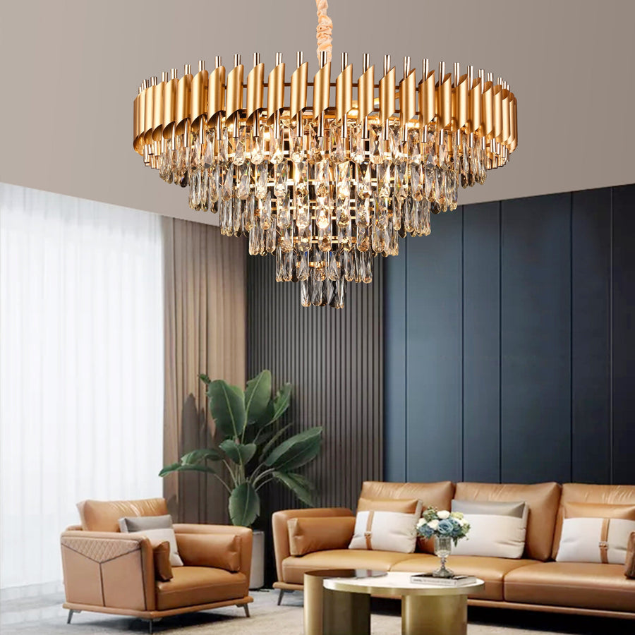 VERSAILLES Supremo Crystal Chandelier, CC900/800GD, 12xE14, Διάμετρος 80cm, Γυαλιστερό Χρυσό, Ρυθμιζόμενο Ύψος, Μέταλλο και Κρύσταλλο